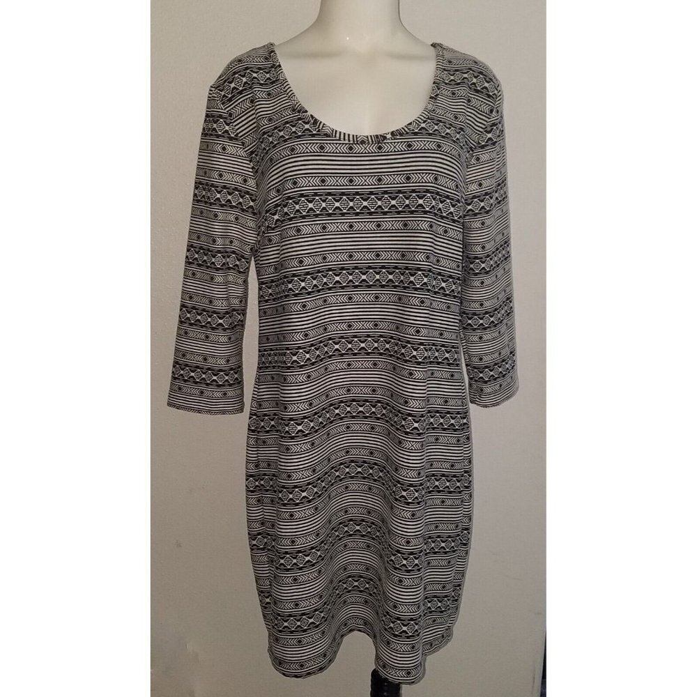 Maurices Black Tan Aztec Print Dress 3/4 Sleeves Size XL